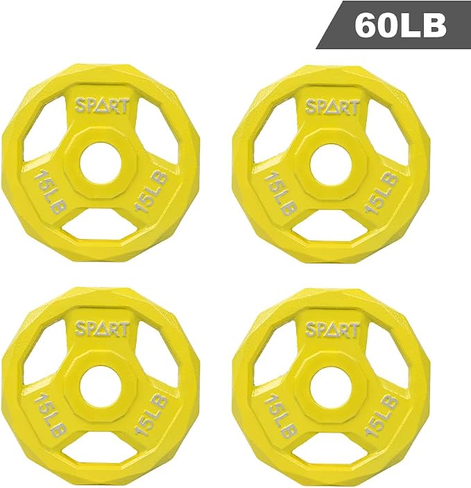 SPART Color Coded Weight Plate 2-Inch Cast Iron Tri-Grip Plate for Barbell,Solid Cast Iron Olympic Weight Plates for Strength Training, Weightlifting, Crossfit, 2.5/5/10/15/25/35/45LB, Single/Pair/Set