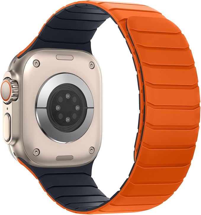 Tasikar Magnetic Bands Compatible with Apple Watch 49mm 46mm 45mm 44mm 42mm Soft Silicone Replacement Loop Wristband for iWatch Ultra 3 2 1 SE Series 11 10 9 8 7 6 5 4 3, Orange-Midnight