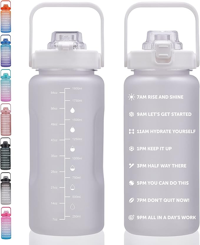 ST-YIBEN 64oz,100oz,128oz Large Motivational Water Bottle with Time Marker, Leakproof & BPA Free Half Gallon Big Water Bottle with Straw Handle Tritan Frosted Water Jug for Gym,Fitness,Outdoor Sports