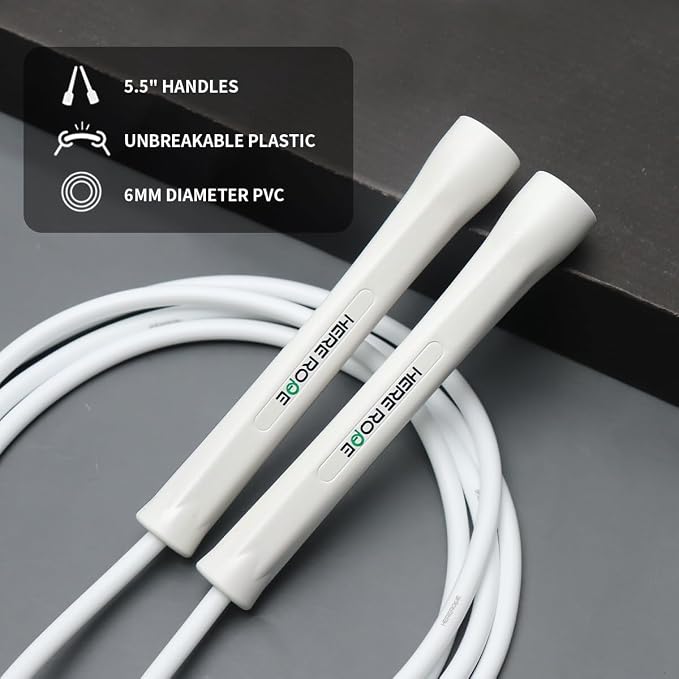 Hererope 6MM PVC Jump Rope for Men & Women Fitness, Speed, Tricks, Cardio Training, Boxing Jump Rope with Unbreakable Handles and Non-Kinking Skipping Rope, Adjustable Jumprope for Indoor Outdoor