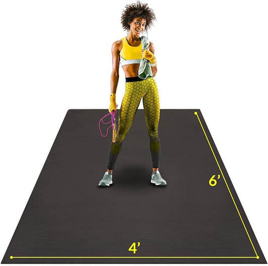 ActiveGear Large Exercise Mat, 6'x4' Non-Slip Rubber Home Gym - Black | 7mm non-slip rubber cushions joints on carpet, tile or concrete. Shoe-friendly. Non-toxic, durable materials.
