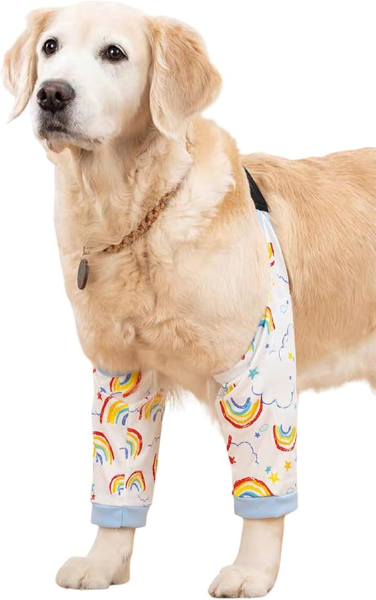 HDKUW Dog Elbow Protector, Dog Front Leg Recovery Sleeve for Prevent Licking Wound, Elbow Sleeves with Mesh Pad for Medium Large Dogs Rainbow 2XL