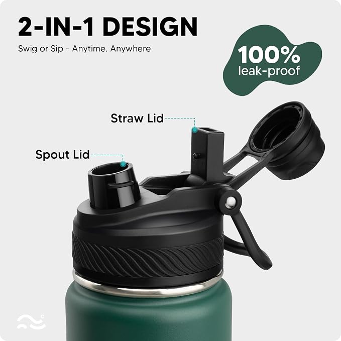 Swigina Insulated Water Bottle with Silicone Boot (36hrs Cold/18hrs Hot) - DIY Stickers, [2-in-1 Lid], BPA Free, 24 oz