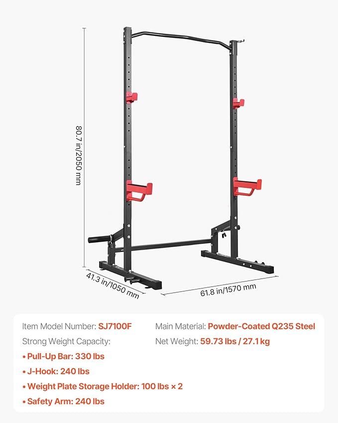 VEVOR Power Cage Squat Rack, Multifunctional Squat Rack for Home Gym, Workout Strength Training Equipment for Bench Press Squats Pull-Up