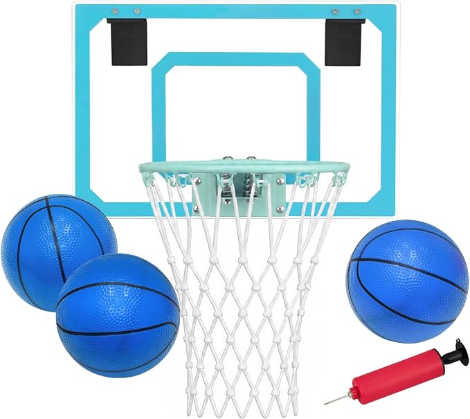 Mini Basketball Hoop Indoor – Over Door Basketball Set w/ 17"x11" Shatterproof Backboard, Foam-Padded Door Protection, Quiet Slam Dunk, 3 Mini Balls & Pump, No Tools Required