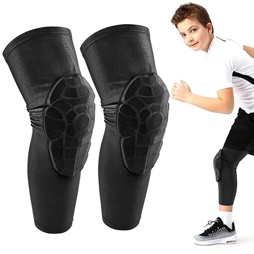 AceList Kids Knee Pads for Youth Ages 4-15, Honeycomb Padded Knee Sleeves for Basketball Baseball Football Volleyball Wrestling Cycling, Anti-Slip Stay-Up Protective Gear, 1 Pair (Size M Black)