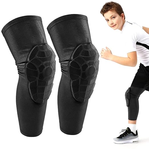 AceList Kids Knee Pads for Youth Ages 4-15, Honeycomb Padded Knee Sleeves for Basketball Baseball Football Volleyball Wrestling Cycling, Anti-Slip Stay-Up Protective Gear, 1 Pair (Size S Black)