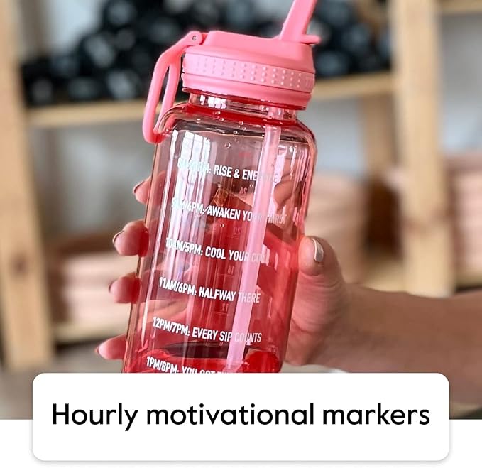 Takeya Motivational Water Bottle with Straw Lid and Time Marker (32 oz, Stormy Black) - Leakproof, BPA Free Water Bottle for Daily Intake Tracking