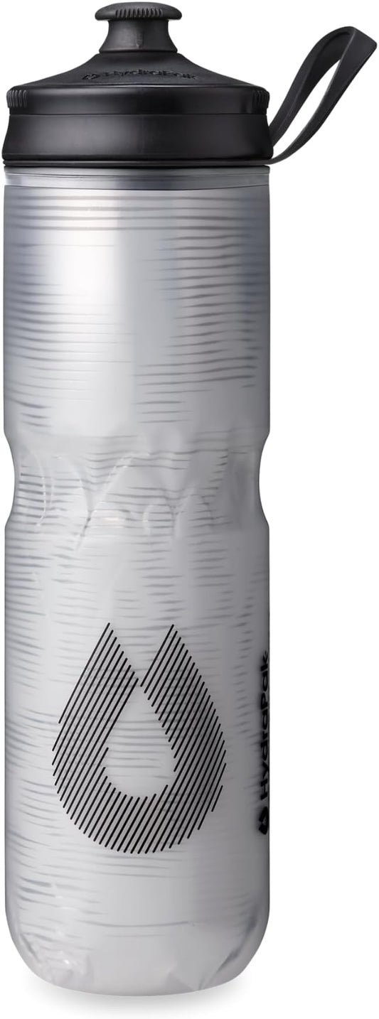 HydraPak Polar Sport Insulated Water Bottle (24oz, Pulse White) | High Flow, BPA Free, Tri-Layer Insulation, Leakproof, Dash Handle, Easy Squeeze, Self-Sealing Cap, for Sports