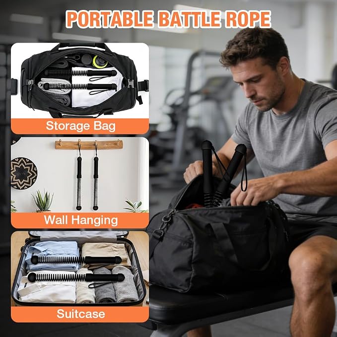 2PCS Ropeless Battle Ropes, Weighted Cordless Battle Ropes for Home Gym, Portable Silent Workout Rope Fitness Equipment for Full Body Toning, Low-Impact Workout, Strength & HIIT, Black