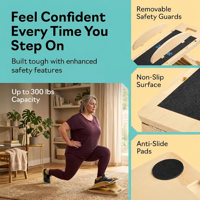 Slant Boards for Exercise, Wooden Slant Board, Calf Stretch Board with 7 Incline Angles, Velour Board, Balance Board & Calf Stretcher, Portable Incline Board for Physical Therapy, Ankle Mobility, Heel & Knees