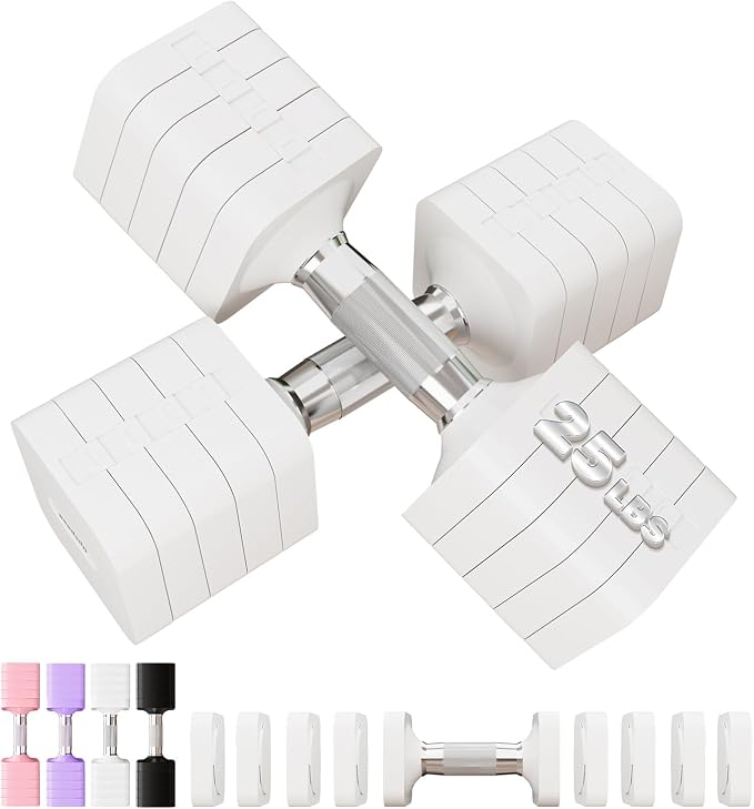 Adjustable Dumbbell Set for Women Men 7.5LB/10LB/15LB/20LB/25LB Each | Dumbbells Set of 2, Free Weight Set at Home Gym, Hand Weights with Locking/Metal Handle for Exercise Muscle Toning Rehab