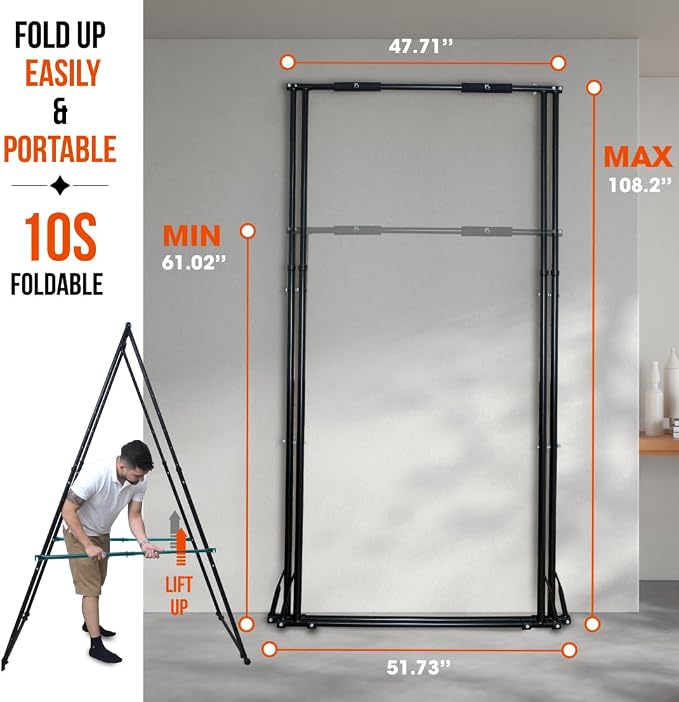 KT TOES DON'T TOUCH GROUND Foldable Free Standing Pull Up Bar Stand Sturdy Power Tower Workout Station For Home Gym Strength Training Adjustable Pullup Fitness Equipment Multifunctional Exercise Rack