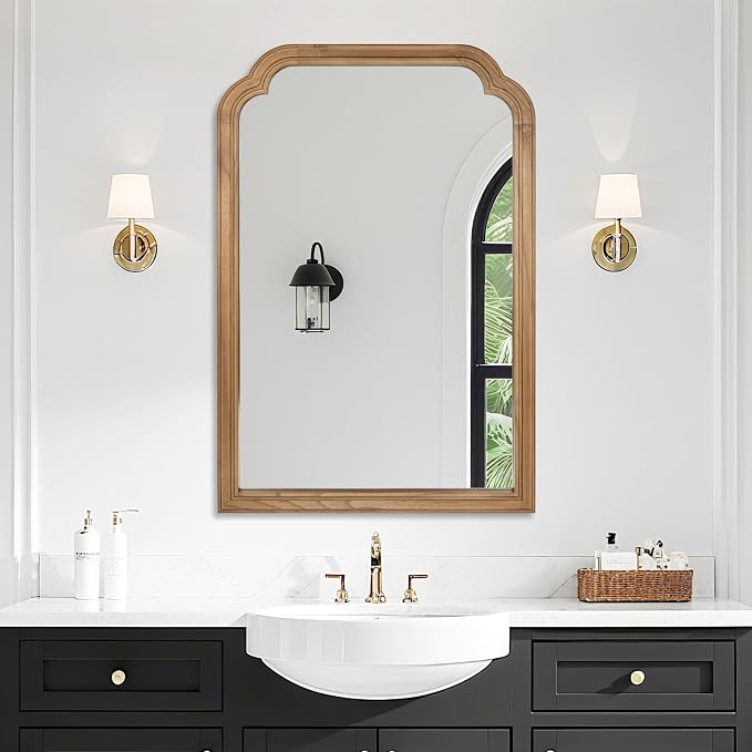 Wood Bathroom Mirror for Wall, 36 x 24 Inch Large Decorative Wall Mirror with Rustic Wooden Frame for Living Room, Vanity, Bedroom, Entryway, Farmhouse