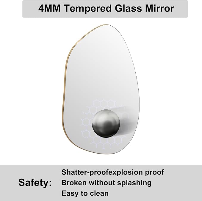 Irregular Wall Mirror Asymmetrical Mirror, Gold Mirror for Bathroom Living Room Entryway Bedroom, Decorative Modern Mirror, Tempered Glass, Shatterproof, Hangs Horizontally or Vertically (40" x 28")