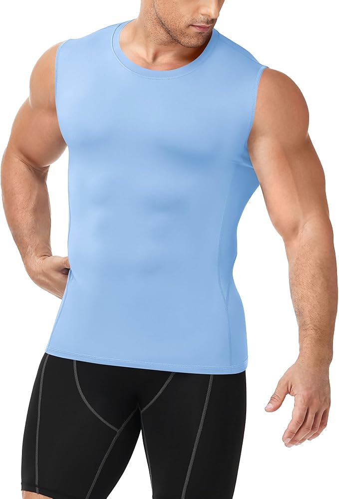 Men's Compression Shirt Sleeveless Athletic Workout Tank Tops Quick Dry Muscle Undershirts for Gym Running
