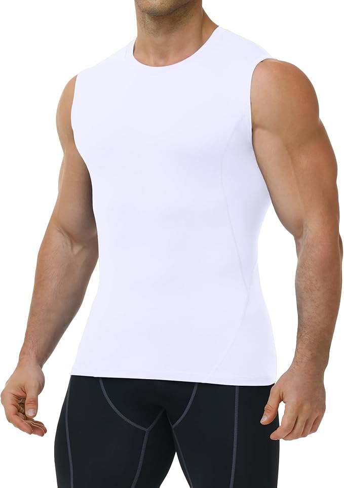 Mens Sleeveless Compression Shirt Athletic Workout Tank Top Quick Dry Muscle Base Layer Undershirt Gym Running
