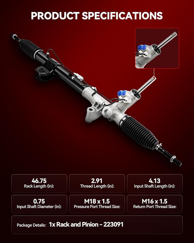 Torchbeam Power Steering Rack & Pinion Assembly Fit for 2012-2015 Grand Cherokee 3.6L RWD, 2011-2015 Durango 3.6L RWD, Hydraulic System Steering, Replaces OEM 22-3091