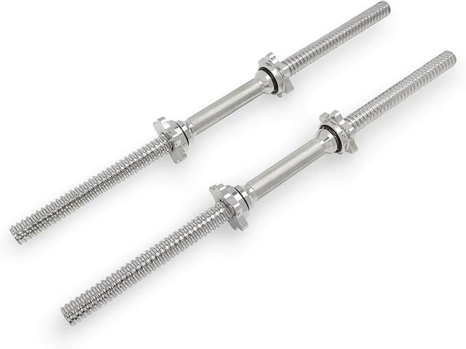 Sunny Health & Fitness Threaded Dumbbell w/Star-Lock Collars, 14"- 24" Pair | 1" Plate Compatible, Chrome Handle, 110 lb Capacity, 25mm Knurled Grip, Star-Lock Collars, Home Gym Training