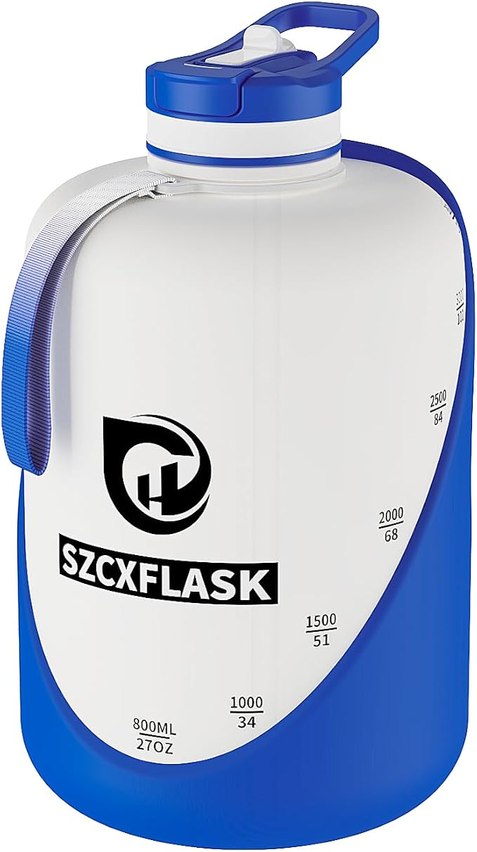 1 Gallon Water bottle, 128 oz Shatterproof Reusable Worksite Camp Flask with Straw and Flip Top Lid, Large Sports Bottle with OZ & ML Measurement Marks