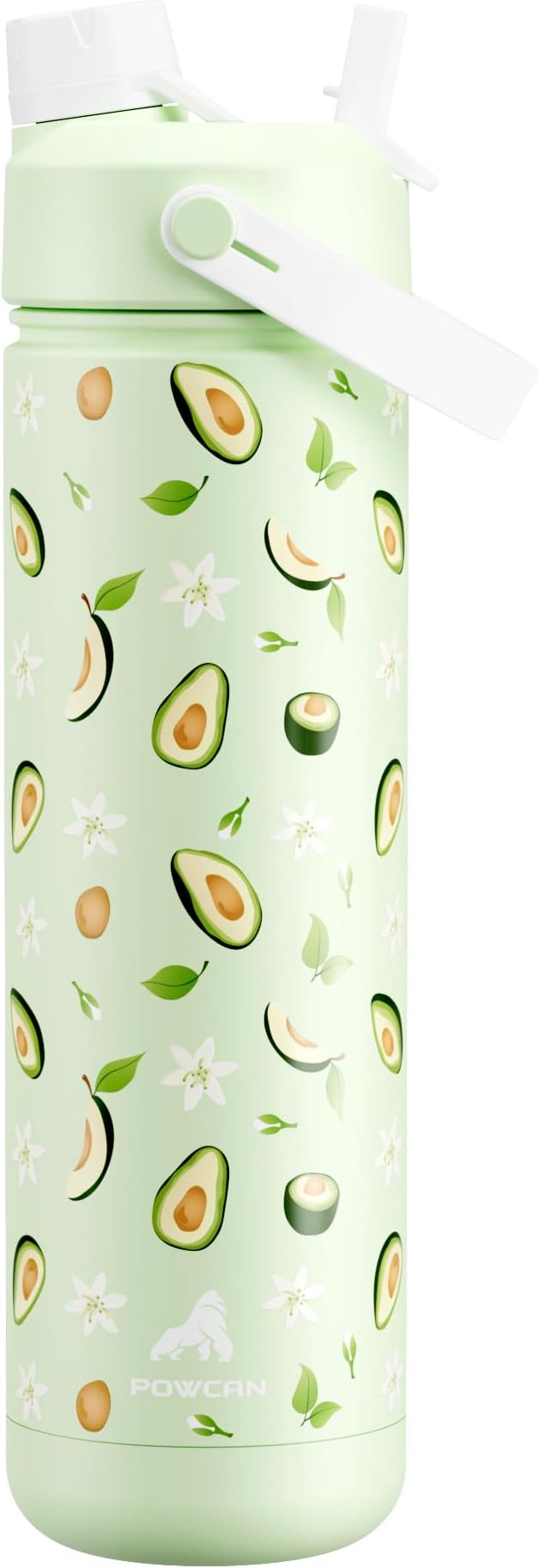 POWCAN 26 oz Insulated Water Bottle: 2-in-1 Straw and Spout Lid, Leak-proof | Keep Cold 24H, Cupholder Friendly, BPA-Free, Stainless Steel Water Bottle for Gift, Trip, Picnic, Camping (Avocado Grove)