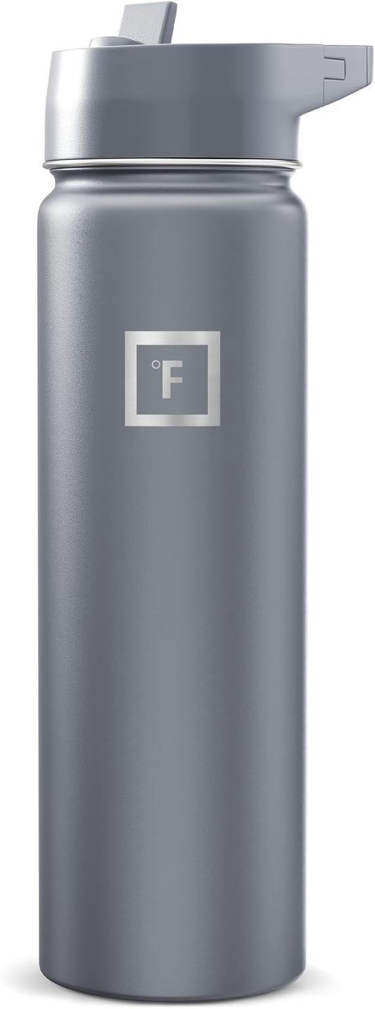 IRON °FLASK 24 oz Wide Mouth Water Bottle with Straw | Insulated Stainless Steel Sports Water Bottle with Leakproof Straw Lid - BPA Free, Cold 24 Hrs, Sweat Free (Graphite)