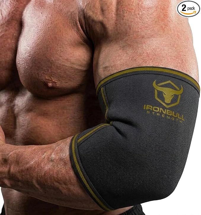 Elbow Sleeves 5mm (1 Pair) - High Performance Elbow Sleeve Support for Weightlifting, Weight Training & Powerlifting - Best Compression Straps - for Men and Women (Medium, Black/Green)