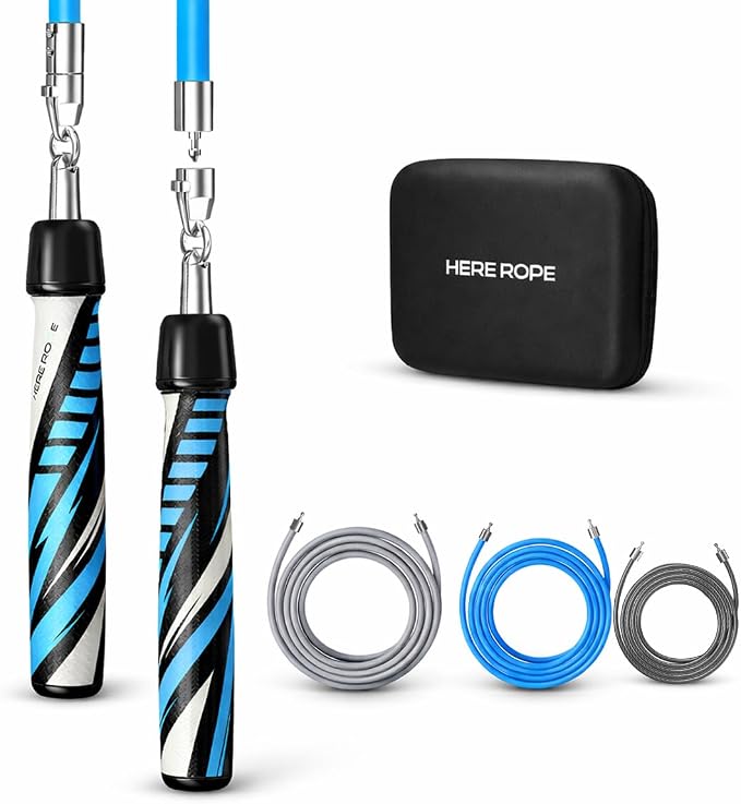 HEREROPE Weighted Jump Rope for Men Women Interchangeable 1/6lb 1/4lb 1/2lb Heavy Jump Rope- Adjustable Length, Tangle Free, Smooth Ball Bearing, Anti-slip Grip, Skipping Rope for Weight Loss