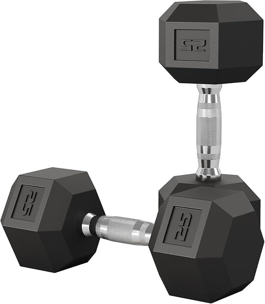Garvee 5-50 LB Hex Dumbbell Set of 2, Hand Weights Dumbbells Pair | With Cast Iron Core, Rubber Encased Coating and Textured Carbon Steel Handle for Home Gym Strength Training