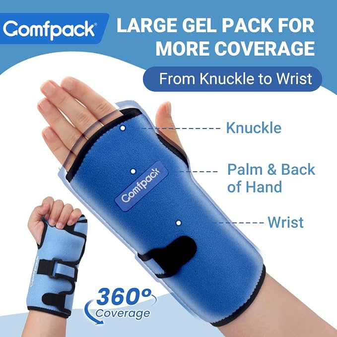 Wrist Ice Pack Wrap for Carpal Tunnel Relief with Gel Ice Pack | Hot Cold Compression Wrist Brace for Injuries, Rheumatoid, Tendinitis, Swelling, Surgery Recovery, Detachable Gel Inserts
