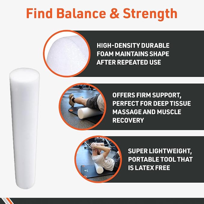 Body Sport Foam Roller, Full Round 36 in x 6 in. – Lightweight & Durable for Flexibility, Strengthening & Rehab – High-Density for Muscle Reeducation, Spinal Stabilization & Pressure Relief