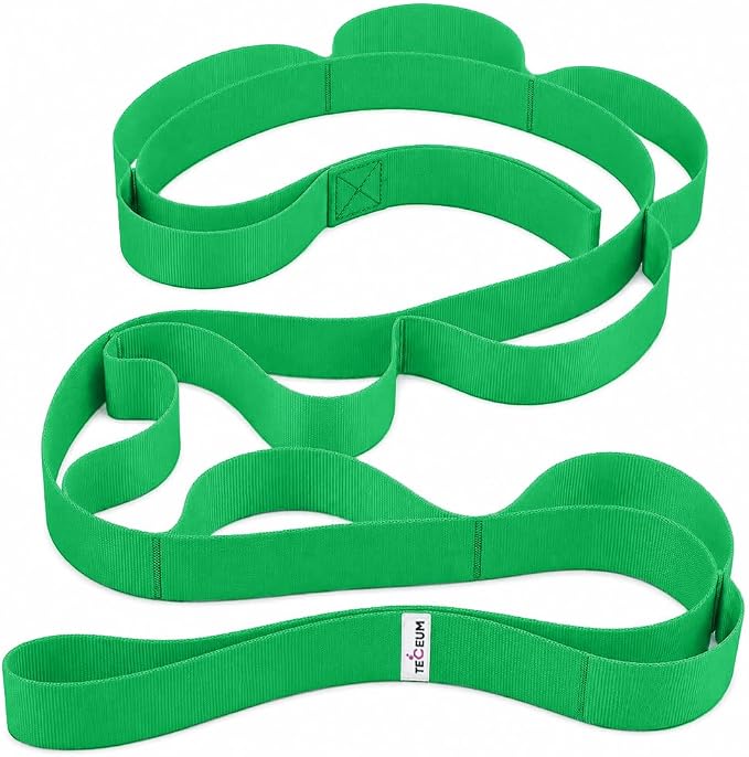 TECEUM Stretching Strap with 10 Loops for Physical Therapy & Rehab | Non-Elastic Yoga Stretch Band for Hamstring, Leg, Hip & Knee Rehab, Pilates, Flexibility & Mobility Exercises for Men & Women