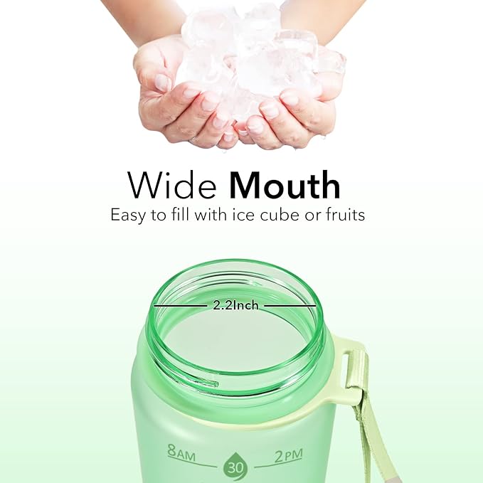 Hyeta Plastic Water Bottle With Straw & Time Marker, 32oz Leakproof Jug | Motivational Tritan BPA Free Gym Office Outdoor Intake Tracker Hourly Reminder Straw Lid Lightweight