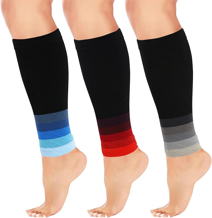 Junely 3 Pairs Calf Compression Sleeve for Men and Women | Running Athletic Nurses Work Support Travel Flight Sports