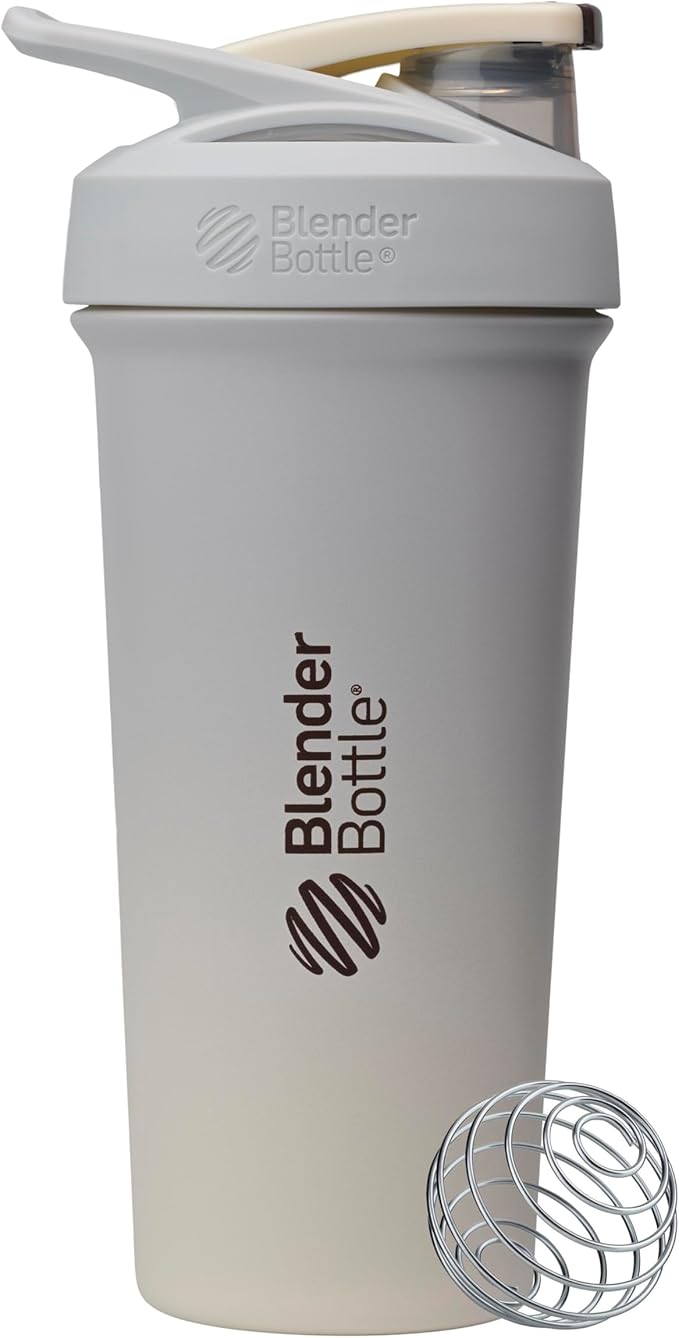 BlenderBottle Sport Sleek Shaker Cup Insulated Stainless Steel Water Bottle with Wire Whisk, 25-Ounce, Fog (Grey/Yellow)