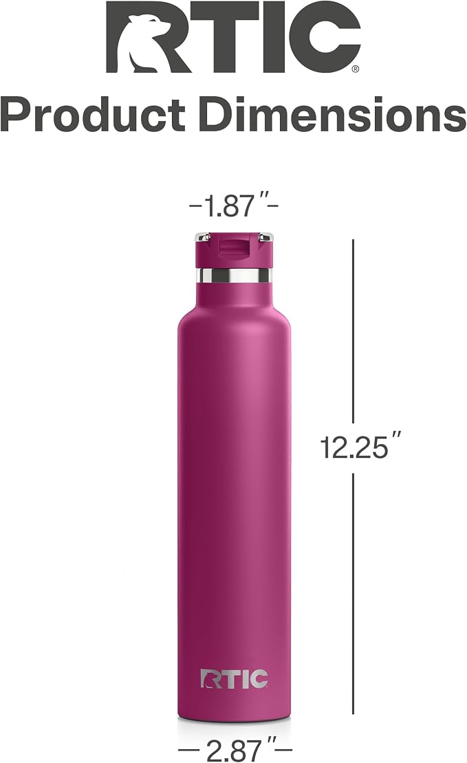 RTIC 26oz Journey Water Bottle, Ceramic Lined, Very Berry | Stainless Steel Metal, Insulated for Hot and Cold Drinks, Sports, Travel and Camping
