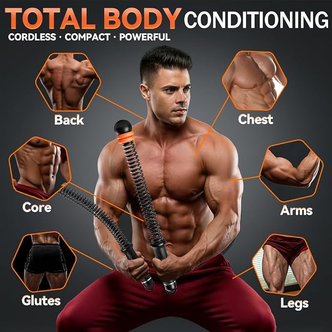 Cordless Battle Ropes Adjustable Trainer, Ropeless Weighted Portable Exercise Equipment for Home Gym Workouts, Compact Arm Strength for Men Women, Heavy Flex Rope Stick Fitness Gift