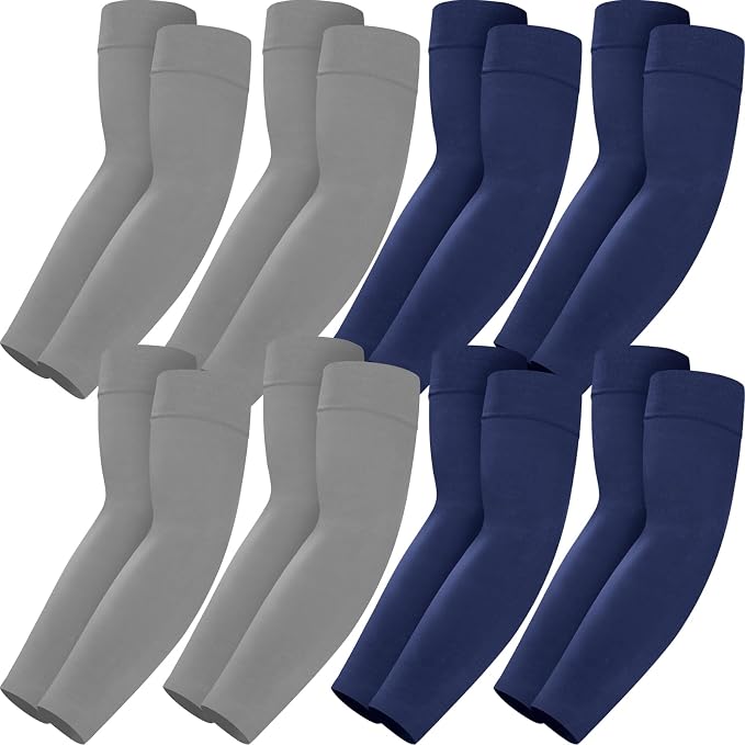 Mochabao 8 Pairs Soft Arm Sleeves, UV Sun Protection Cooling Compression Arm Covers for Outdoor Work, Sports, Men & Women