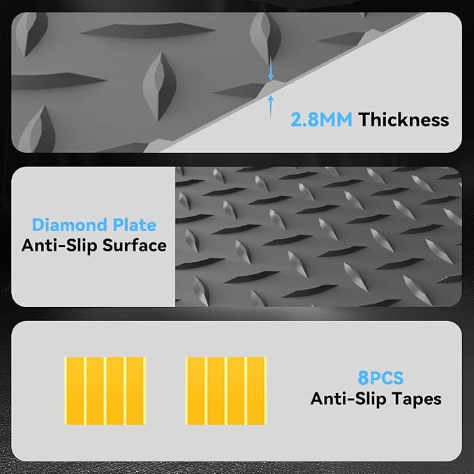 4x6 FT Garage Floor Mat, 2.8mm Thickened Diamond Plate | PVC Flooring Roll for Under Car/Golf Cart/Motorcycle, Garage Mat for Warehouse/Basement/Gyms/Trailer, Tapes Included, Gray