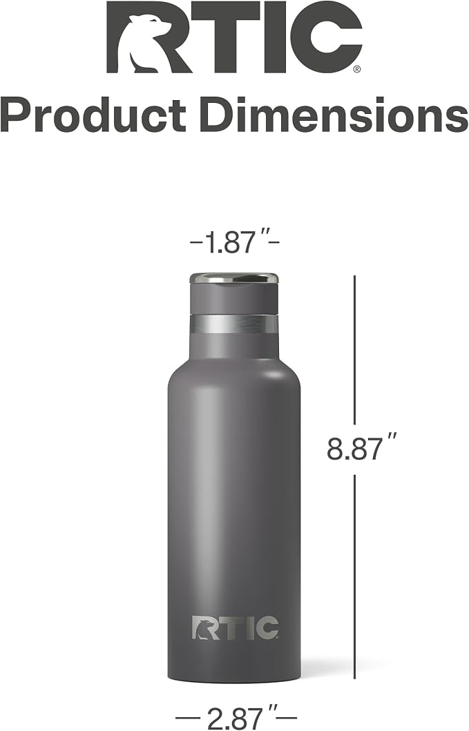 RTIC 16oz Journey Water Bottle, Ceramic Lined, Graphite | Stainless Steel Metal, Insulated for Hot and Cold Drinks, Sports, Travel and Camping