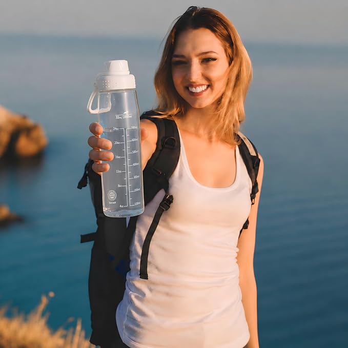 32oz Clear Water Bottle - BPA-Free Tritan Plastic, Fast Flow Spout Lid, Wide Mouth & Leakproof Design Hiking Water Bottle Suitable for Travel, Outdoors, Gym, Travel, Home, School(Clear)