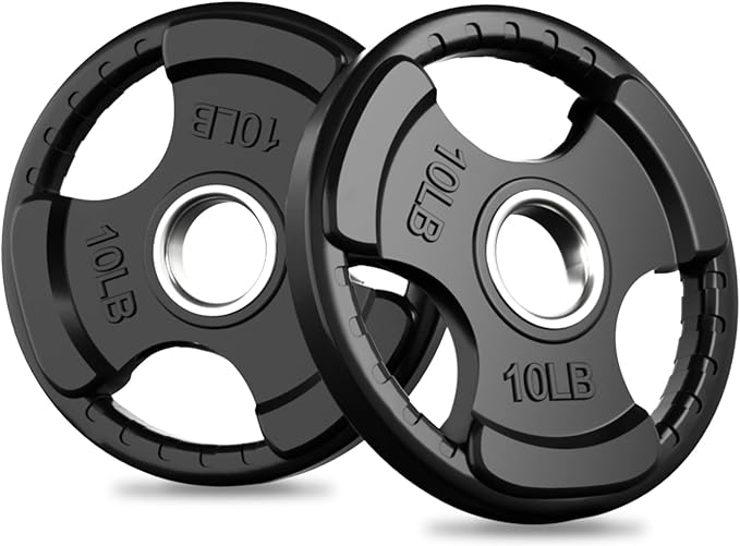 RitFit Olympic Rubber Grip Weight Plates, 2-Inch Barbell Set | Solid Iron Core, Rubber Coated, 2-Inch Olympic Bar Compatible, 3-Hole Grip, 2.5LB to 45LB Weight Options