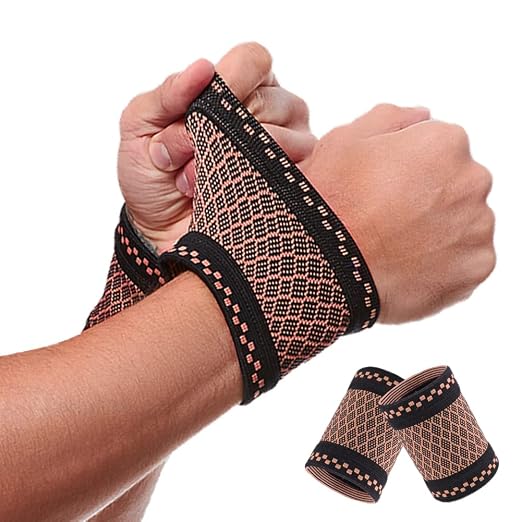 Copper Wrist Compression Brace (2Pcs), Elastic Wrist Support Sleeve Wrist Braces for Tendonitis, Arthritis, Carpal Tunnel Pain Relief, Soft Wrist Wrap Wristbands for Sport, Fitness, Workout, Typing(S)