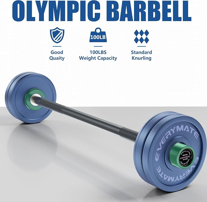 EVERYMATE 5LB Mini Barbell Bar Beginner Women Kid Barbell Total Body Workout Weighted Bar,for Strength Training, for Youth Children New Weightlifting