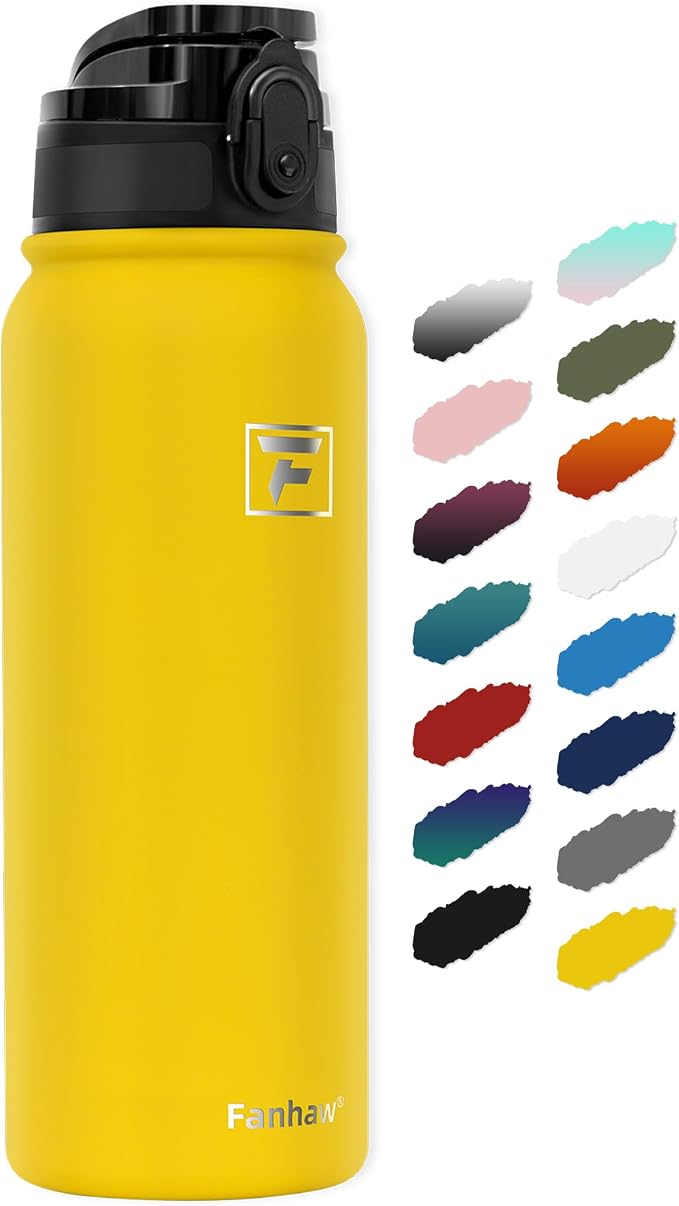 Fanhaw 20 oz Insulated Stainless Steel Water Bottle with Anti-Dust Chug Lid, Leakproof Vacuum Metal Everyday Use Bottle for Kids, Teens & Adults, Back to School Essentials (Yellow)