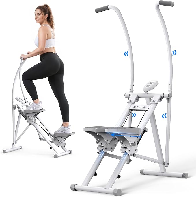 MERACH Stair Stepper with Adjustable Resistance, Foldable Stair Climber | Multi-Level Resistance, 3 Adjustable Angles, Stable Triangle Design, 300 lbs Capacity, Foldable Stair Climber, LCD Monitor