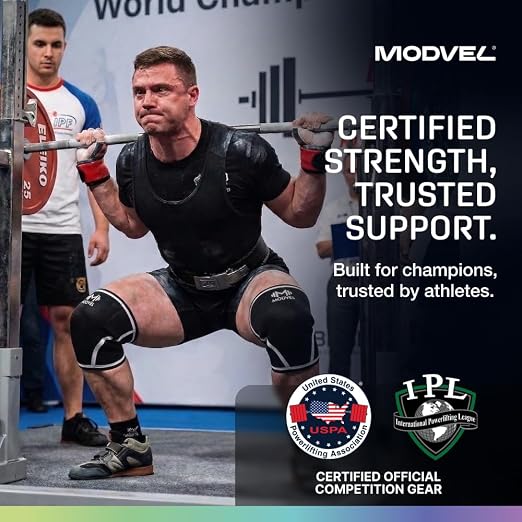 Modvel Strength 7mm Knee Sleeves (Pair) for Weightlifting & Powerlifting (USPA, IPL Approved) | High-Performance Knee Compression Support For Squats, Weight Lifting - Men and Women