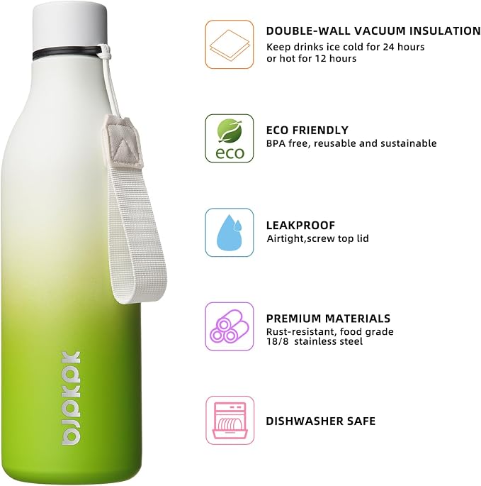 BJPKPK 25oz Insulated Water Bottle, Stainless Steel Bottle with Carry Strap | Keep Cold & Hot Vacuum Insulation, Leak-Proof BPA-Free Design, Slim Bottle Fits Most Cup Holders for Gym, Office & Travel