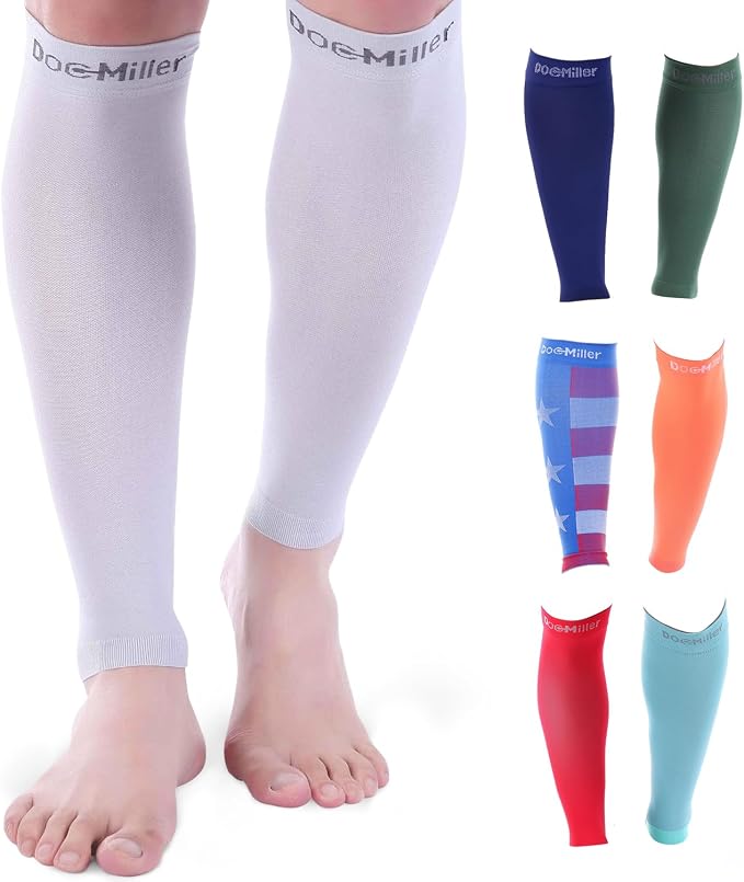 Doc Miller Compression Calf Sleeve for Men & Women, 20-30mmHg | Graduated Support for Running, Shin Splints, Calf Strain, Knee High, Small to 6XL Plus Size