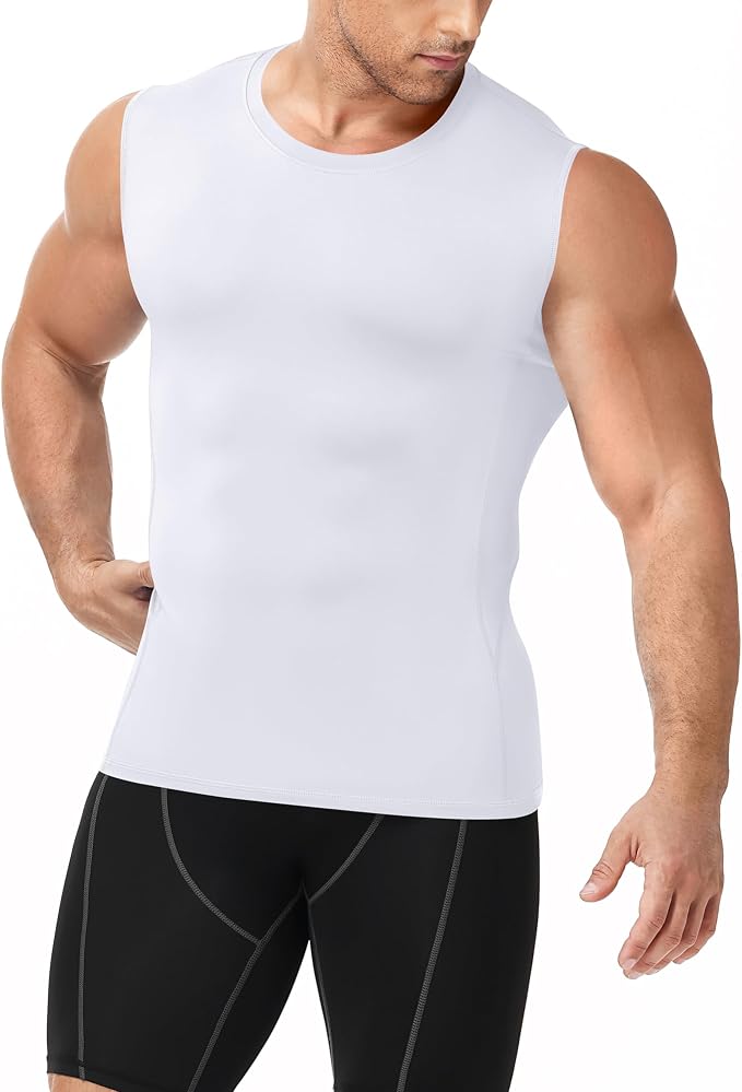 Men's Compression Shirt Sleeveless Athletic Workout Tank Tops Quick Dry Muscle Undershirts for Gym Running